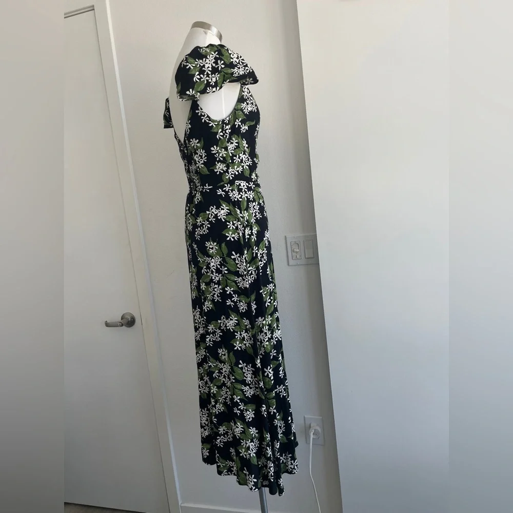 Reformation Baxley Floral Print Crepe De Chine Midi Dress Size 4